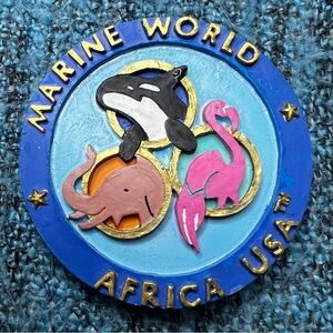 Vintage 1996 Marine World Africa USA California Hand Painted Ceramic Magnet